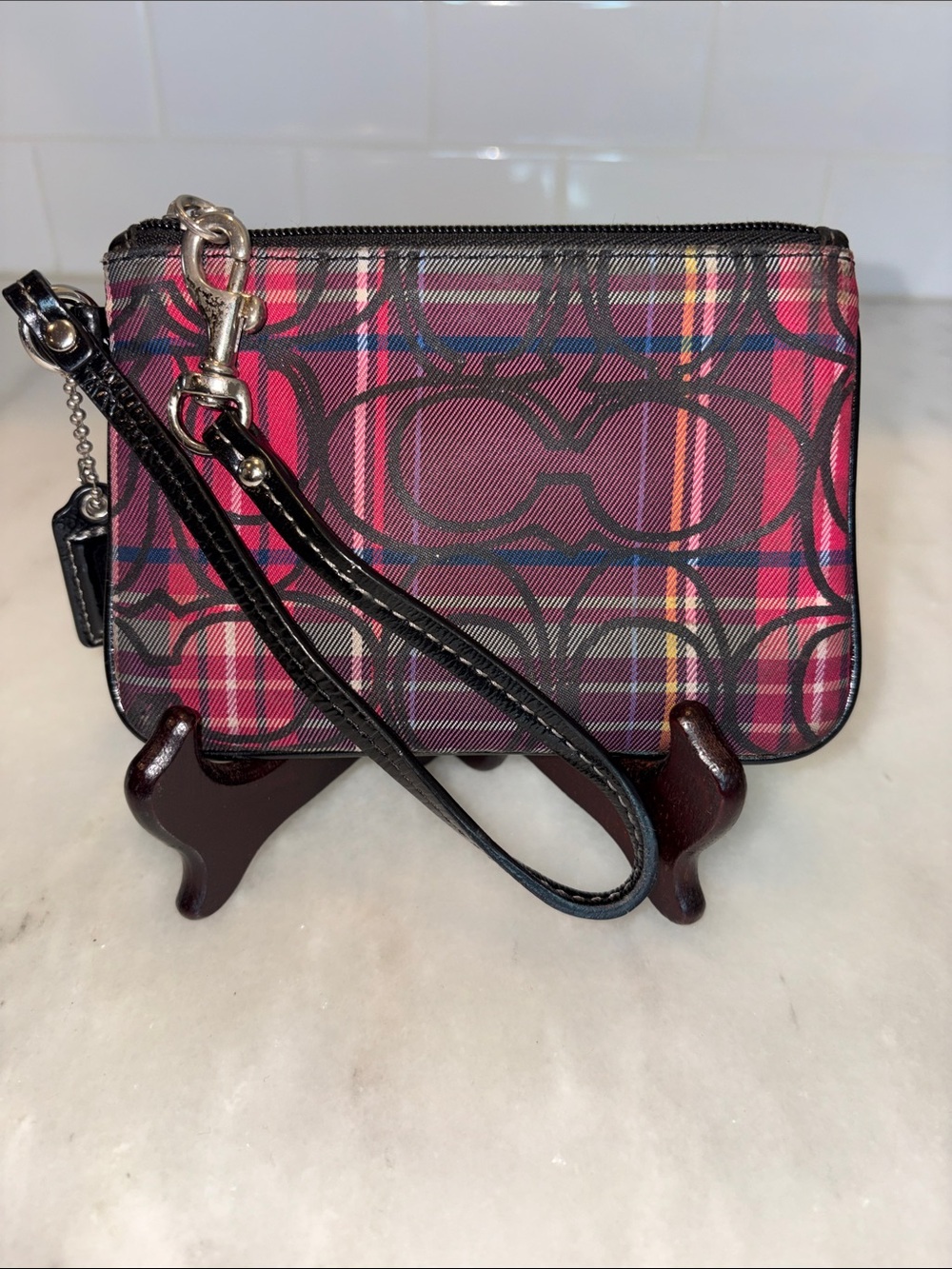 Coach Poppy Tartan Plaid Signature Wristlet Wallet